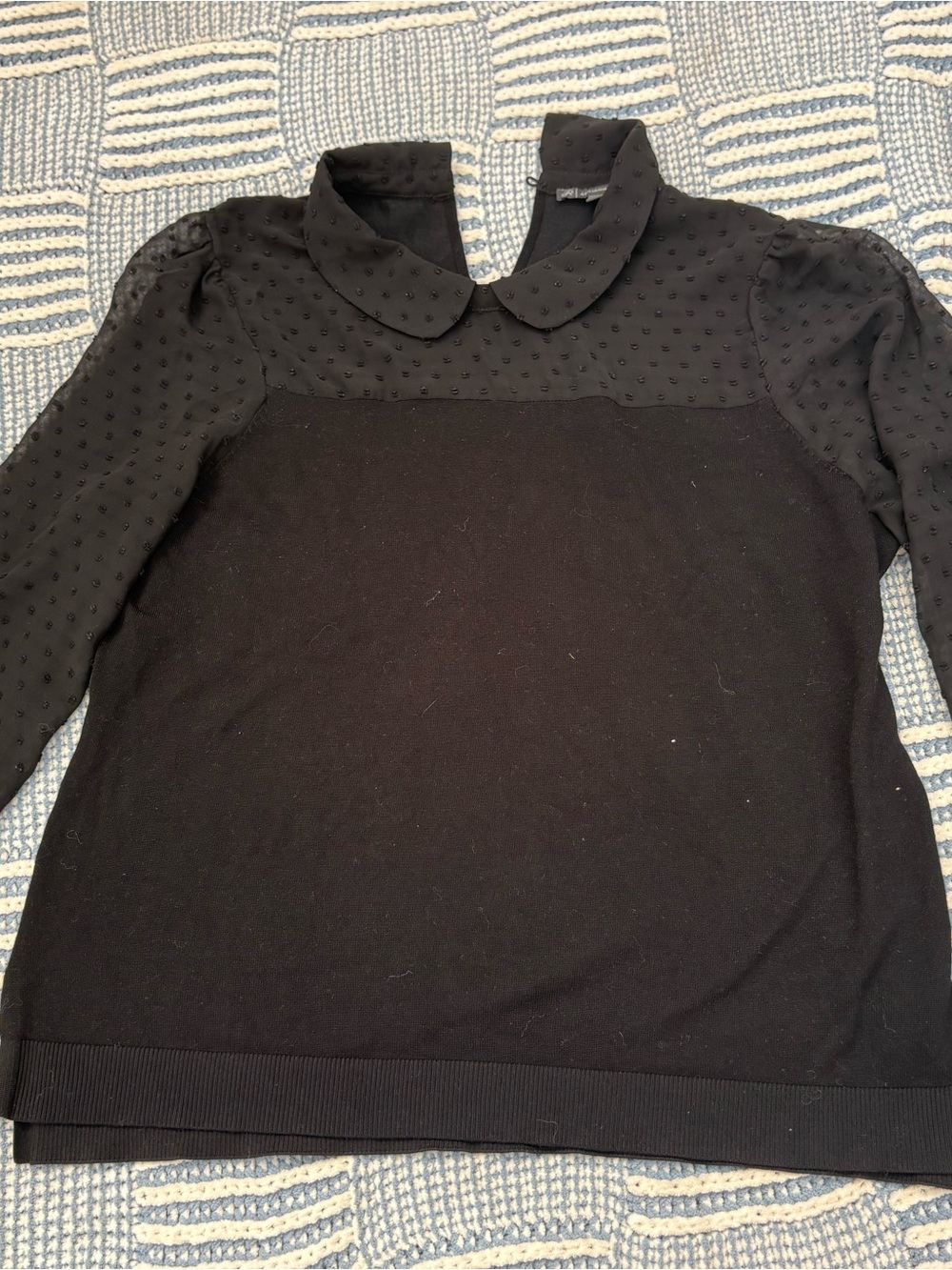 Adrianna Papell Black Peter Pan Collar Knit Sweater